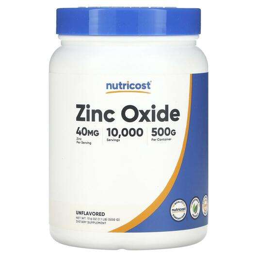Основное фото товара Nutricost, Цинк, Zinc Oxide Unflavored 40 mg, 500 г