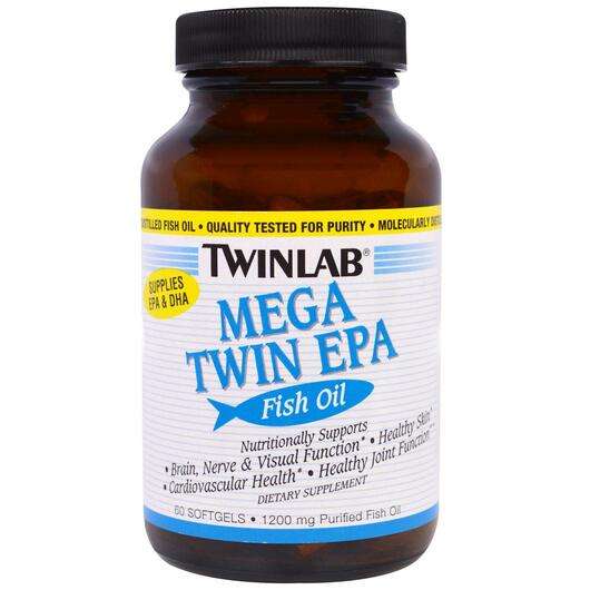 Основне фото товара Twinlab, Mega Twin EPA Fish Oil 1200 mg, ЕПК, 60 капсул