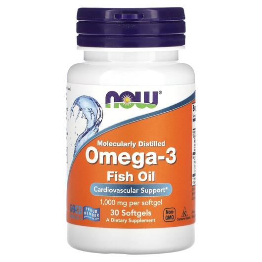 Основне фото товара NOW Foods, Omega-3 Molecularly Distilled, Омега 3, 30 капсул