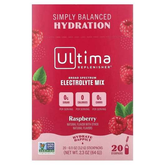 Основне фото товара Ultima Replenisher, Electrolyte Supplement Raspberry, Електрол...