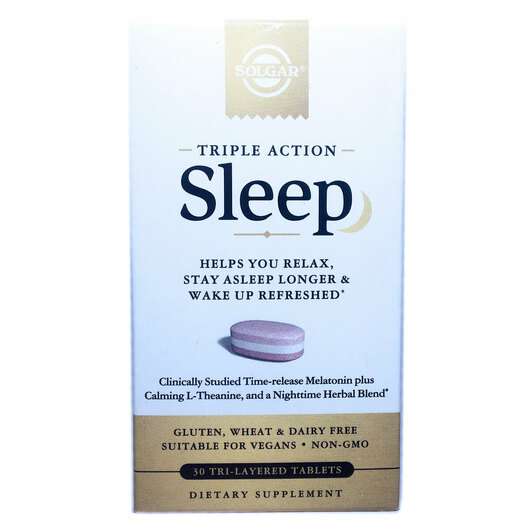 Основное фото товара Solgar, Поддержка сна, Sleep Triple Action, 30 таблеток