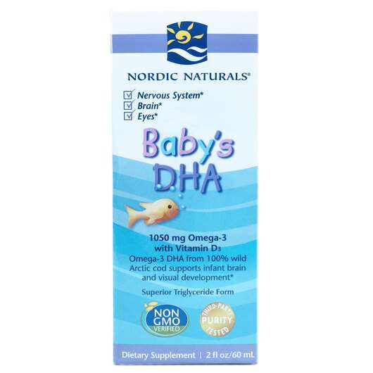 Основне фото товара Nordic Naturals, Baby's DHA, ДГК для детей з вітаміном D3, 60 мл