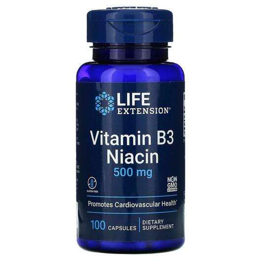 Основне фото товара Life Extension, Vitamin B3 Niacin 500 mg, Вітамін B3 Ніацин 50...