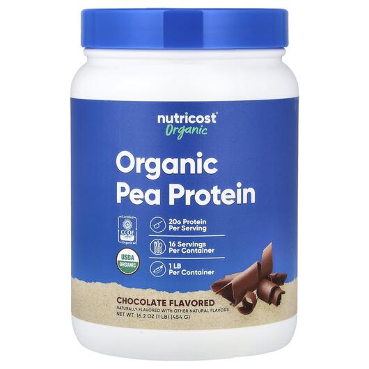 Основне фото товара Nutricost, Organic Pea Protein Chocolate, Протеїн, 454 г