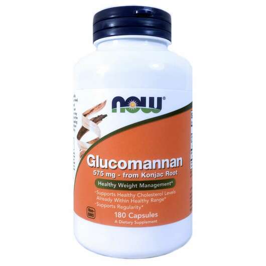 Основне фото товара Now, Glucomannan, Глюкоманнан 575 мг, 180 капсул