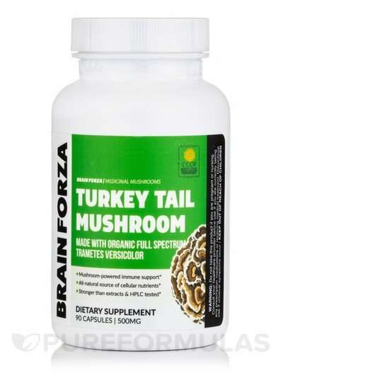 Основне фото товара Brain Forza, Organic Turkey Tail Mushroom, Гриби Траметес Хвіс...