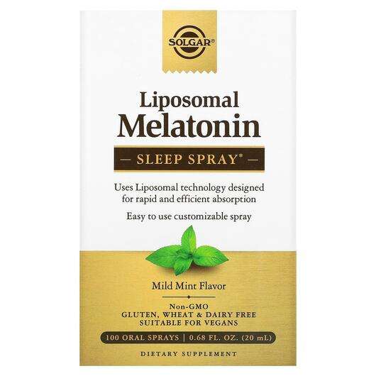 Основное фото товара Solgar, Мелатонин, Liposoman Melatonin Sleep Spray Mild Mint 1...
