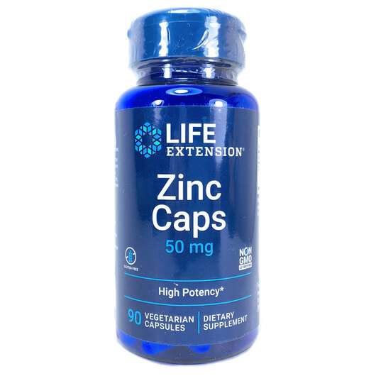 Основне фото товара Life Extension, Zinc Caps High Potency 50 mg, Цинк 50 мг, 90 к...
