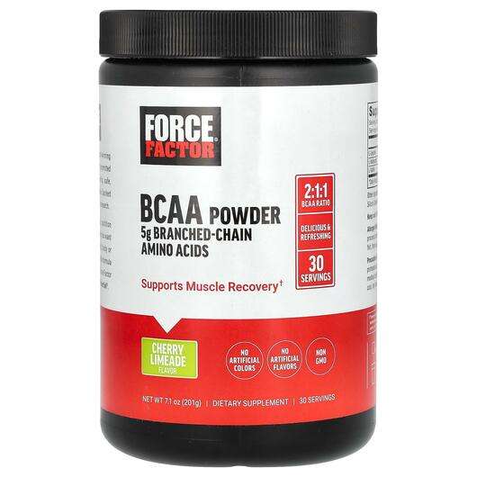 Основне фото товара Force Factor, BCAA Powder Cherry Limeade, Амінокислоти БЦАА, 2...