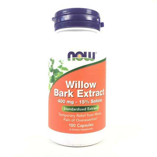 Основне фото товара Now, Willow Bark Extract 400 mg, Кора Верби 400 мг, 100 капсул