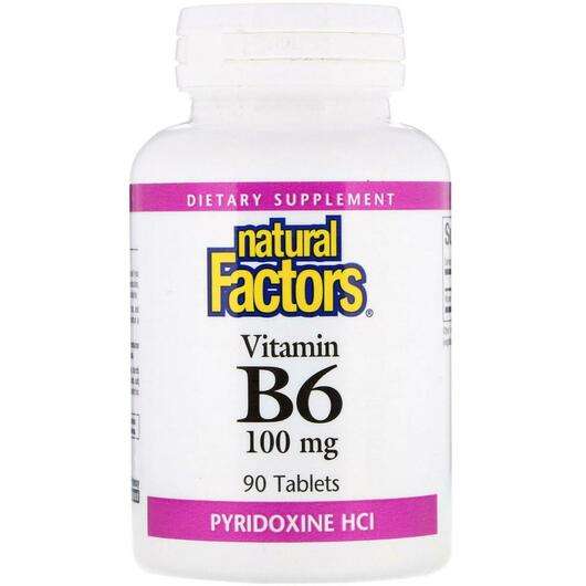 Основне фото товара Natural Factors, Vitamin B6 Pyridoxine HCl 100 mg, Вітамін B6 ...