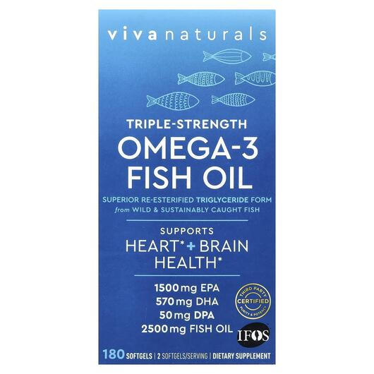 Основне фото товара Viva Naturals, Omega-3 Fish Oil Triple-Strength, Омега 3, 180 кап