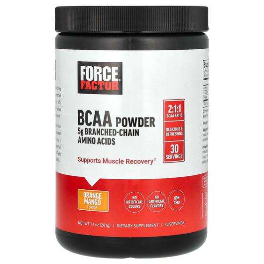 Основне фото товара Force Factor, BCAA Powder Orange Mango, Амінокислоти БЦАА, 201 г