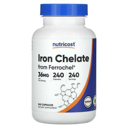 Основне фото товара Nutricost, Iron Chelate From Ferrochel 36 mg, Залізо, 240 капсул