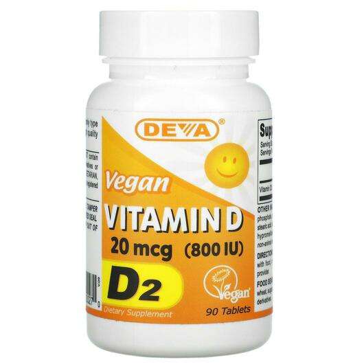 Основное фото товара Deva, Веганский Витамин D2, Vegan Vitamin D2 20 mcg 800 IU, 90...