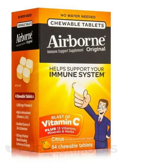 Основне фото товара Airborne Immune Support Chewable Tablets Citrus Flavor, Підтри...