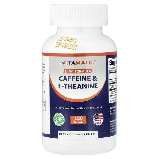 Основне фото товара Vitamatic, Caffeine &amp; L-Theanine, Кофеїн, 120 таблеток