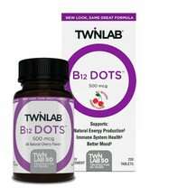 Twinlab, B12 Dots 500 mcg Cherry Flavor, Вітамін B12, 250 табл...