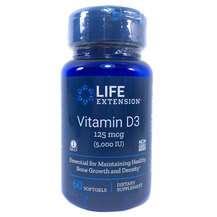Life Extension, Витамин D3 5000 МЕ, Vitamin D3 125 mcg, 60 капсул