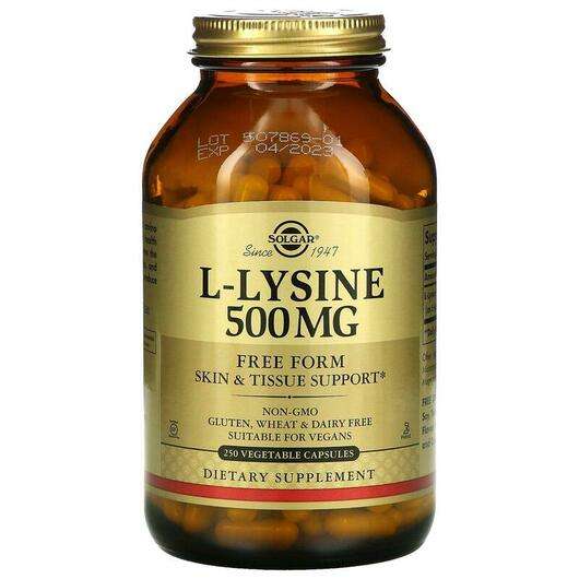 Основное фото товара Solgar, L-Лизин 500 мг, L-Lysine 500 mg, 250 капсул