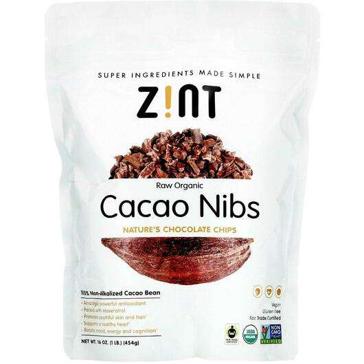 Основне фото товара Zint, Raw Organic Cacao Nibs, Продукти харчування, 454 г