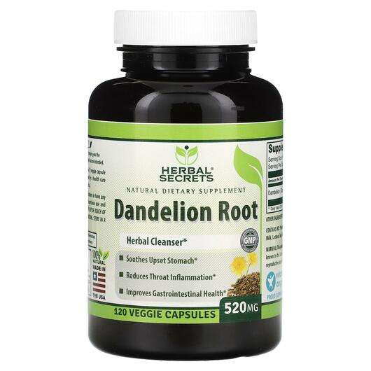 Основное фото товара Herbal Secrets, Одуванчик, Dandelion Root 520 mg, 120 капсул