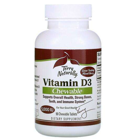 Основне фото товара Terry Naturally, Vitamin D3 Chewable, Вітамін D3 5000 IU, 90 ц...