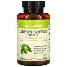 Naturewise, Green Coffee Bean Extract, Кофеїн, 60 капсул