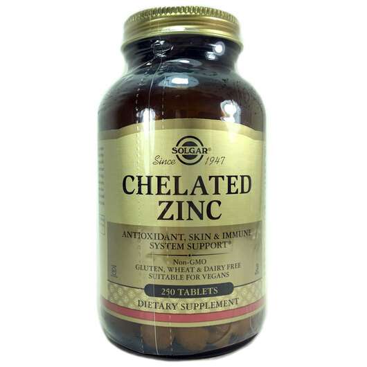 Основне фото товара Solgar, Chelated Zinc, Хелатний Цинк 22 мг, 250 таблеток