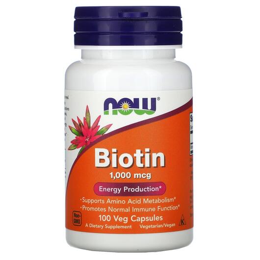 Основне фото товара Biotin 1000 mcg Основне фото товара NOW Foods, Biotin 1000 mcg, Вітамін B7 Біотин, 100 капсул