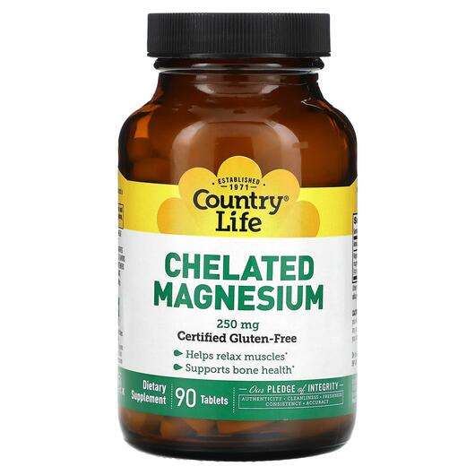 Основное фото товара Country Life, Хелатный Магний, Chelated Magnesium 250 mg, 90 т...