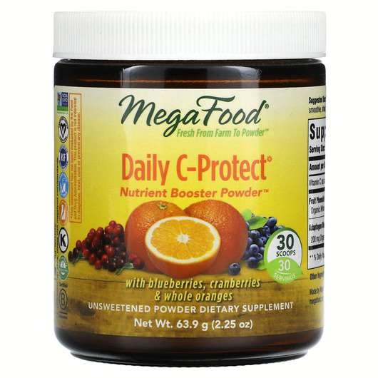 Основне фото товара Mega Food, Daily C Protect, Вітамін С в порошку, 64 г