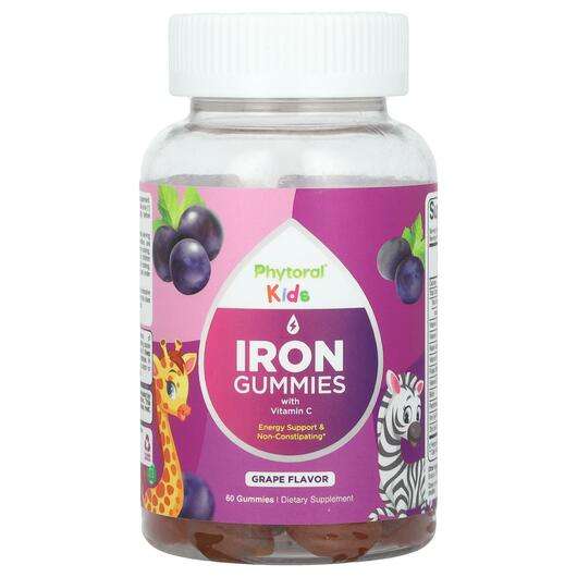 Основне фото товара Phytoral, Kids Iron Gummies with Vitamin C Grape, Залізо, 60 т...