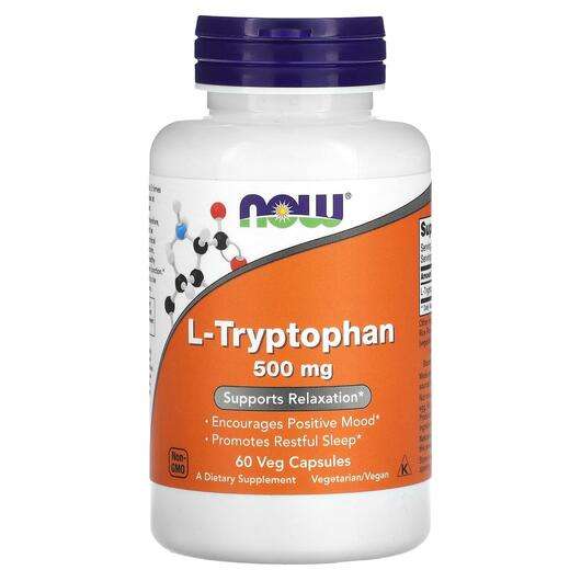 Основное фото товара Now, L-Триптофан, L-Tryptophan 500 mg, 60 капсул