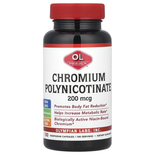 Основное фото товара Olympian Labs, Хром, Chromium Polynicotinate 200 mcg, 100 капсул