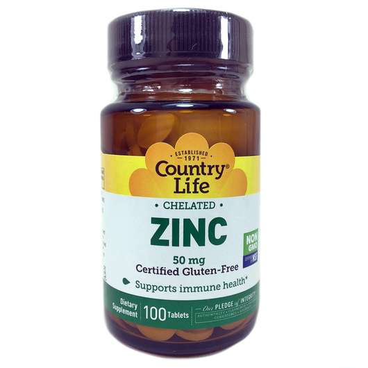 Основное фото товара Country Life, Хелатный Цинк 50 мг, Chelated Zinc, 100 таблеток