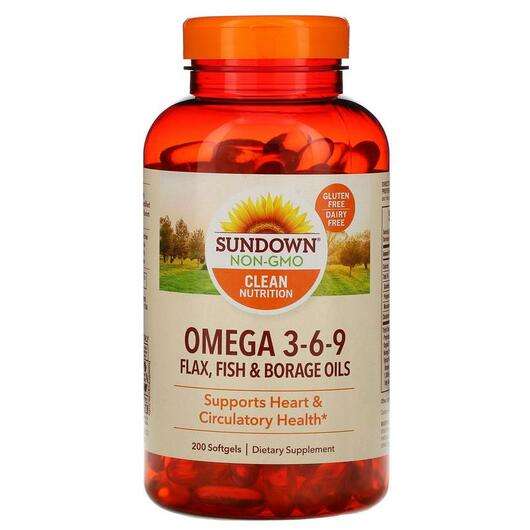 Основне фото товара Sundown Naturals, Omega 3-6-9 Flax Fish & Borage Oils 200,...