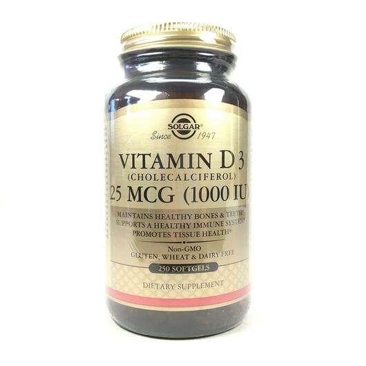 Основне фото товара Solgar, Vitamin D-3 25 mcg 1000 UI, Вітамін D-3, 250 капсул