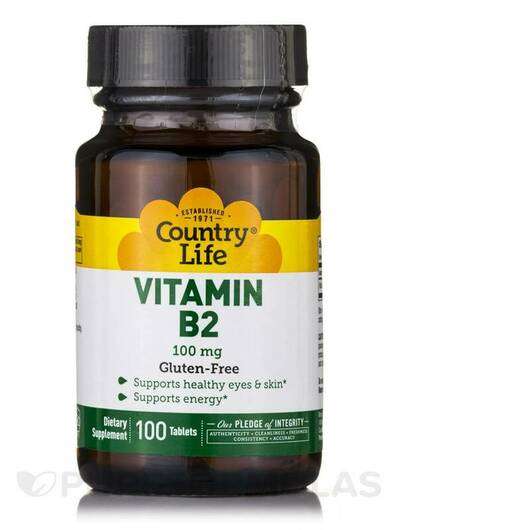 Основное фото товара Country Life, Витамин B2 Рибофлавин, Vitamin B2 100 mg, 100 та...
