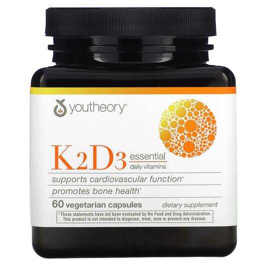 Основное фото товара Youtheory, Витамины D3 + K2, K2D3 Essential Daily Vitamins, 60...