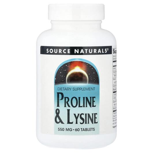 Основне фото товара Source Naturals, Proline & Lysine, L-Пролін, 60 таблеток