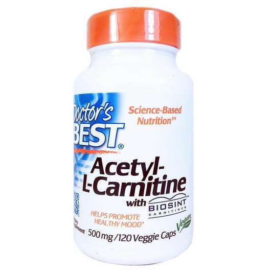 Основне фото товара Doctor's Best, Acetyl-L-Carnitine, Ацетил-L-карнітин 500 мг, 1...