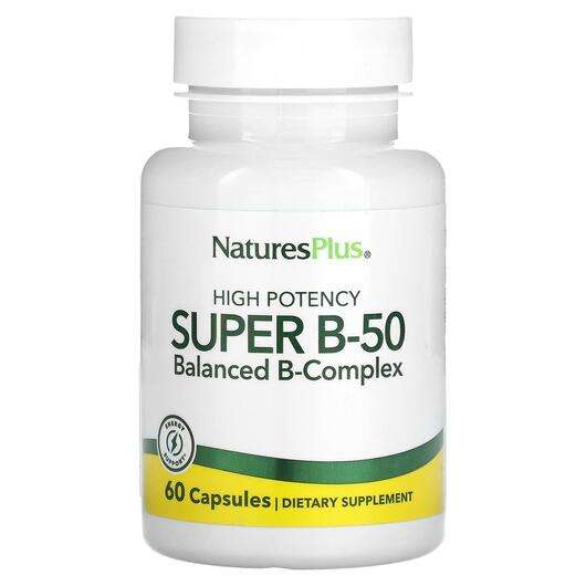 Основное фото товара Natures Plus, B-комплекс, High Potency Super B-50, 60 капсул