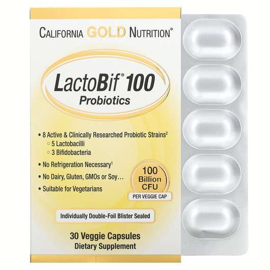 Основне фото товара California Gold Nutrition, LactoBif 100, Пробіотики Лактобіф 1...