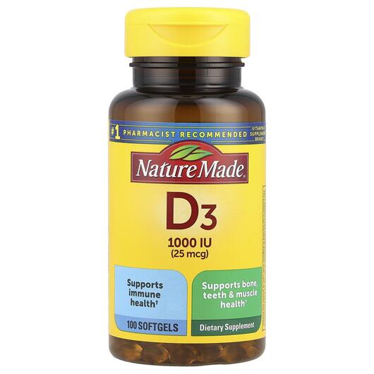 Основне фото товара Nature Made, Vitamin D3 1000 IU 90 +, Вітамін D, 10 Liquid Softge