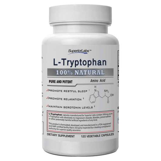 Основное фото товара Superior Labs, L-Триптофан, L-Tryptophan 500 mg, 120 капсул