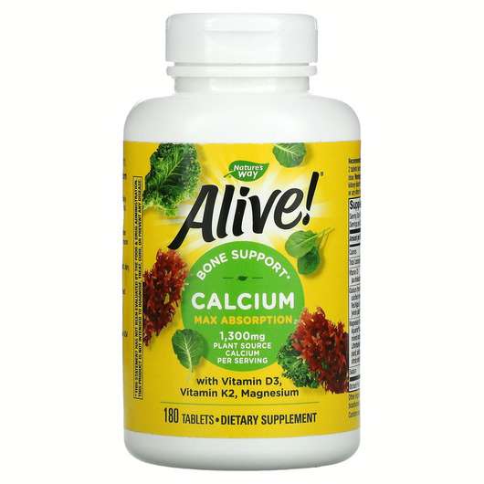 Основное фото товара Nature's Way, Кальций, Alive! Bone Support Calcium, 180 таблеток