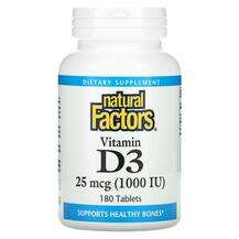 Natural Factors, Витамин D3, Vitamin D3 25 mcg 1000 IU, 180 та...