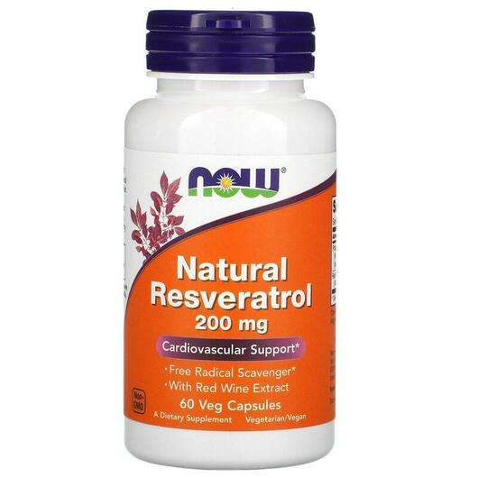 Основне фото товара Now, Natural Resveratrol 200 mg, Ресвератрол 200 мг, 60 капсул