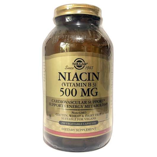 Основне фото товара Solgar, Vitamin B3 Niacin 500 mg, Ніацин 500 мг, 250 капсул